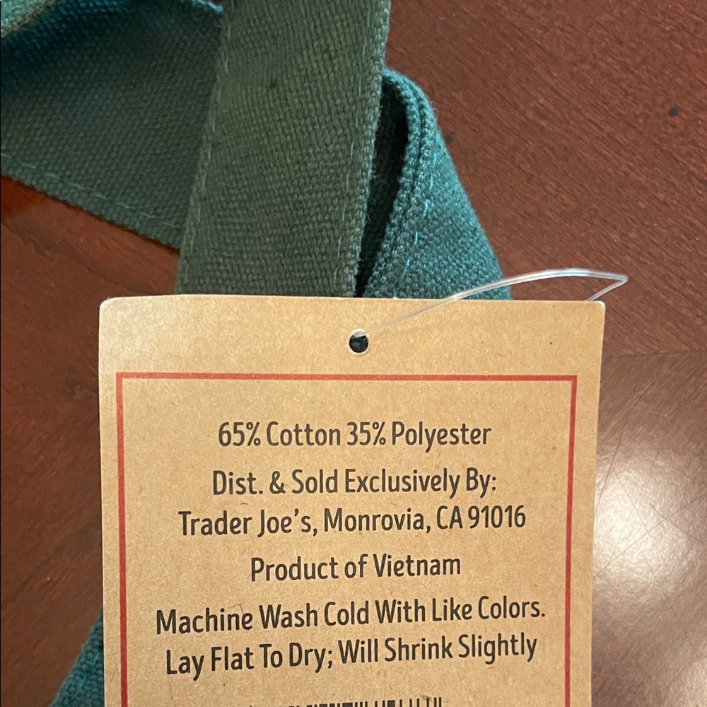 New! Trader Joe's Green and Cream Mini Holiday Canvas Tote - Picture 2 of 4